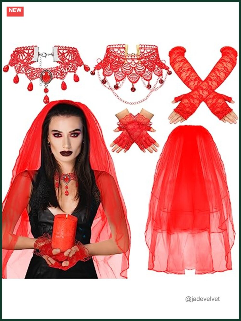 Halloween Bride Cosplay Accessory Set Lace Gloves Veil Necklaces